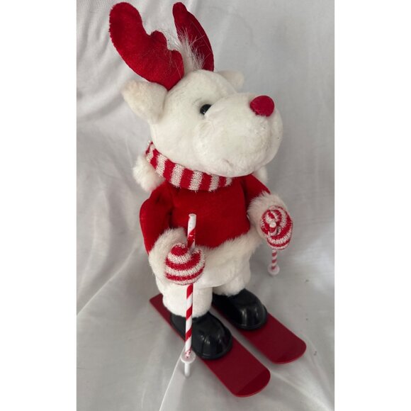 Plush Skiing Reindeer Red Antlers & Candy Cane Poles VIDEO - Picture 2 of 5